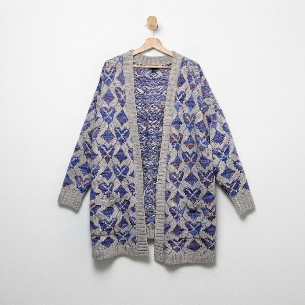 Torrid Plus Size 3 3X Blue Purple Heart Argyle Cardigan Indie Coquette Grunge